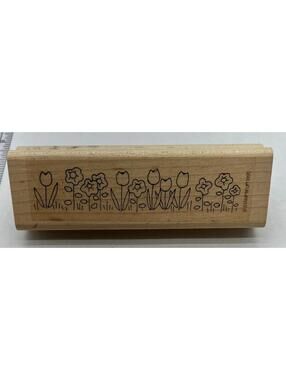 Stampin Up Floral Border Rubber Stamp Garden Flowers Wood Mounted 1998